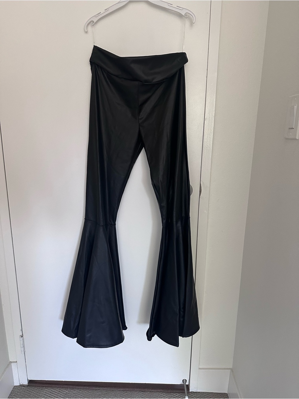 Cemi Ceri Black Faux Leather Bell Bottom Flare Pants Size 1XL